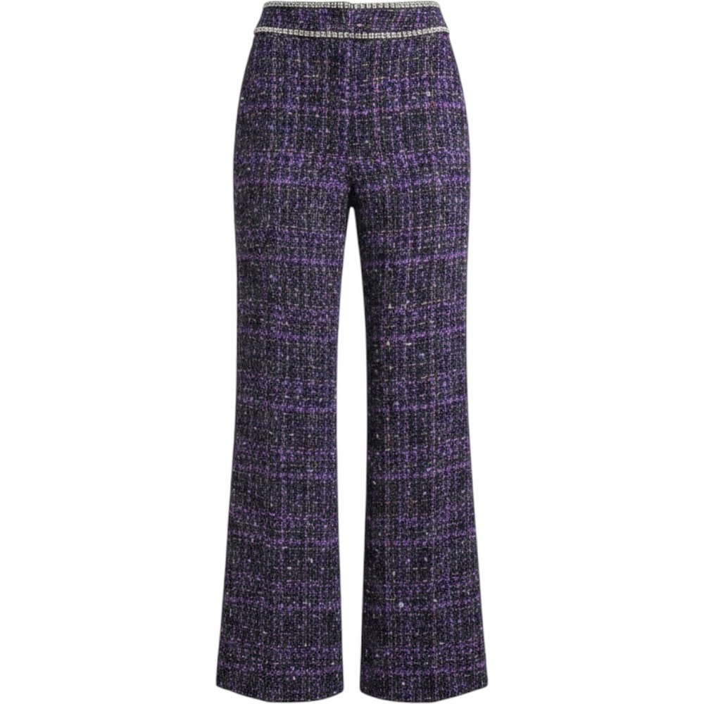 Karen Millen Boucle Sparkle Diamante Trim Wide Leg Trouser Purple US 4 BKK06180